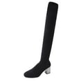 thumbnail image 2 of Wowcloth Winter Mesh Stretch Over-the-Knee Boots for Women - Solid Color Round-Toe with Chunky High Heel, Fashion Casual Winter Footwear, 2 of 9