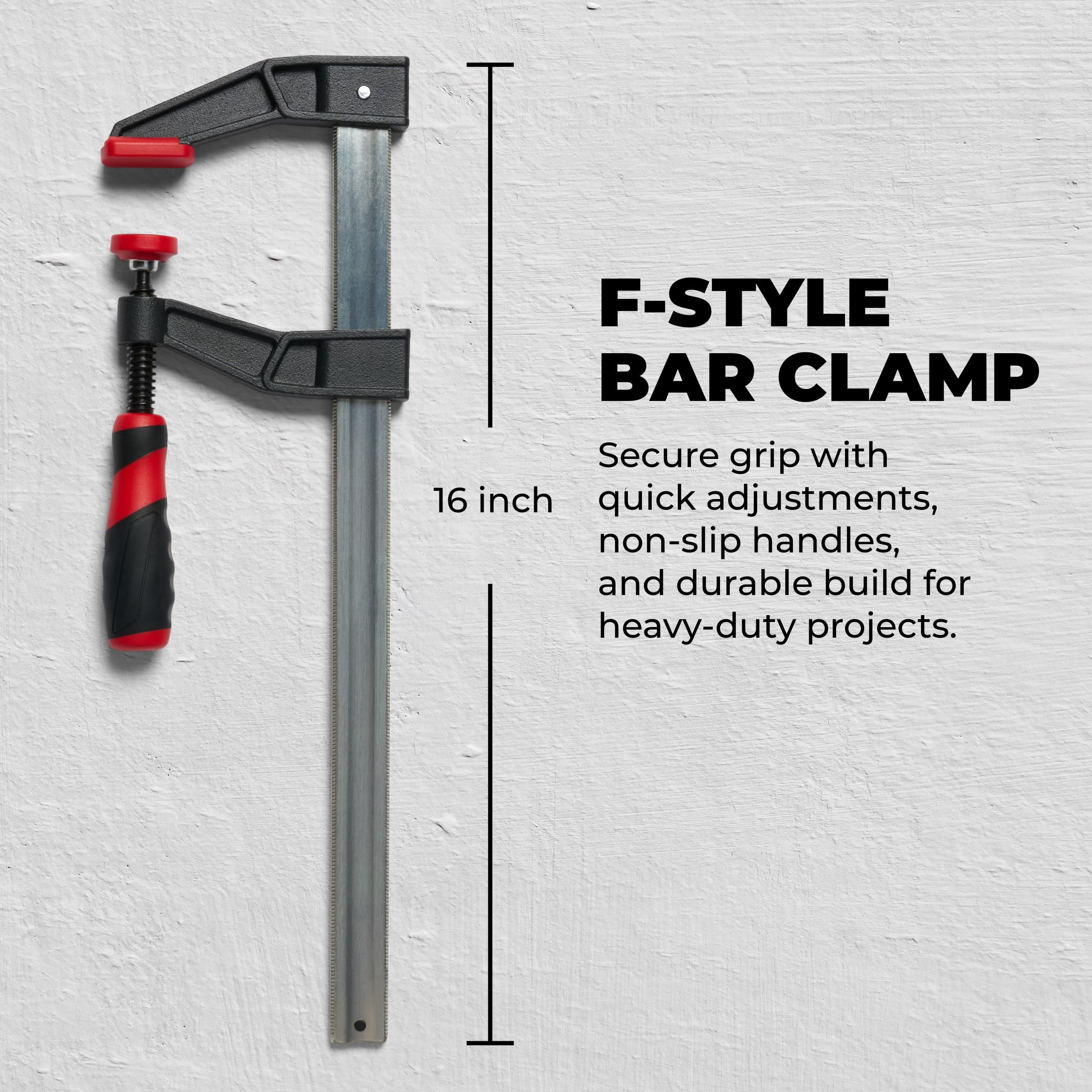 BuildSomething F-Style Bar Clamp - Heavy-Duty 12" Adjustable Clamps for Woodworking & Home Improvement - 2 Pack Clamp Set with Non-Slip Handle & Padded Jaws