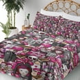 thumbnail image 3 of Ambesonne Spooky Emoji Fitted & Top Sheet Set with Sham, Gothic Halloween Print, Magenta Grey Off White, 3 of 5