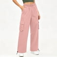 thumbnail image 4 of LVHAOGJOB Womens Cargo Pants with Pockets Straight Leg Pants Wide Leg Elastic Waist Trousers for Ladies Outdoor, 4 of 9
