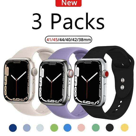 3 Pack Wristbands Compatible with Apple Watch Bands 44mm 40mm 41mm 42mm 38mm 45mm Women Men,Silicone Sport Apple Wristwatches bands Replacement Strap for iWatch Series 7 6 5 4 3 2 1 SE