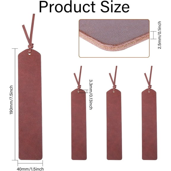 4sets Leather Blank Bookmarks with Tassel Rectangle Coconut Brown 190x40x2.5mm Hole: 3.3mm