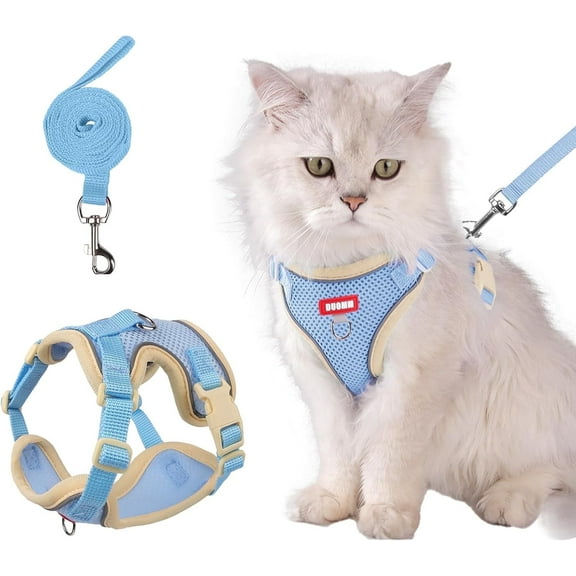 Cat Harness and Leash Set Escape-Proof Adjustable cat Leash and Harness Combo Suitable for All cat Breeds (Blue, XL)