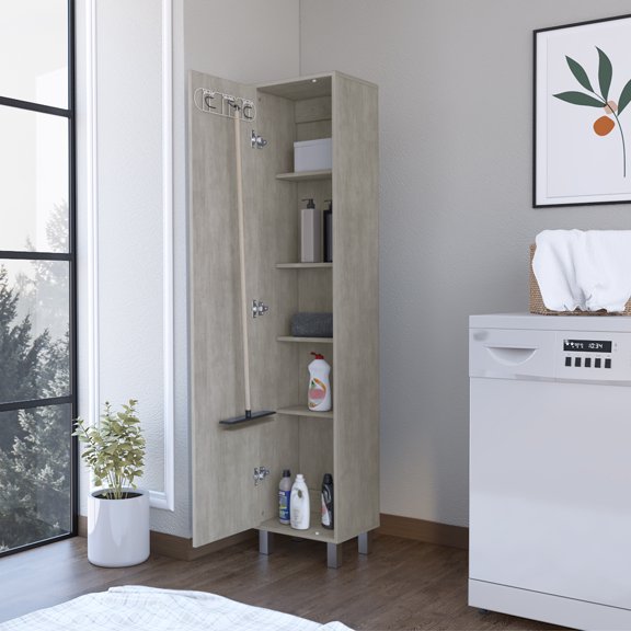 Dtwnek Single Door Storage Cabinet with 5 Inner Shelves, Light Gray