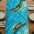 thumbnail image 5 of Blue Sea Turtle Coastal 60 Inch Table Runner, Nautical Summer Ocean Beach Farmhouse Dresser Scarf Cotton & Linen Tablerunner for Dining/Kitchen Island/Holiday Party Décor 13" x 60", 5 of 9