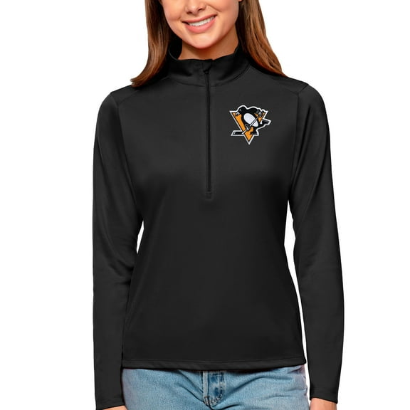 Women's Antigua Black Pittsburgh Penguins Tribute Quarter-Zip Pullover Top