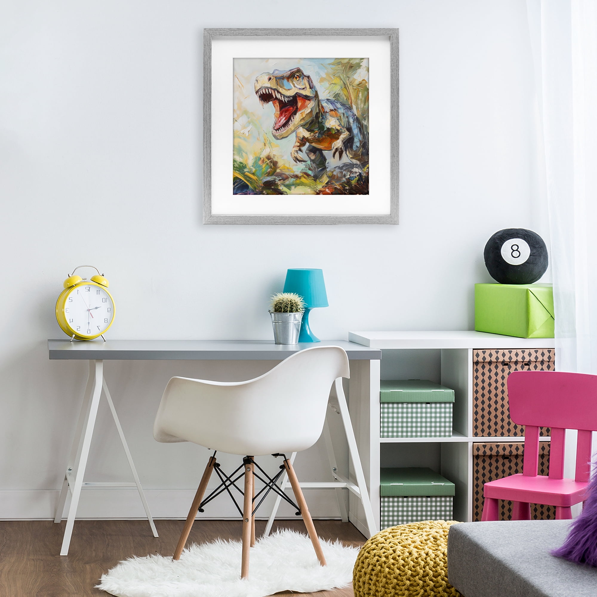 Stupell Industries Enchanting T-Rex Roar Gray Framed Print Under Glass, design by Creative Studio