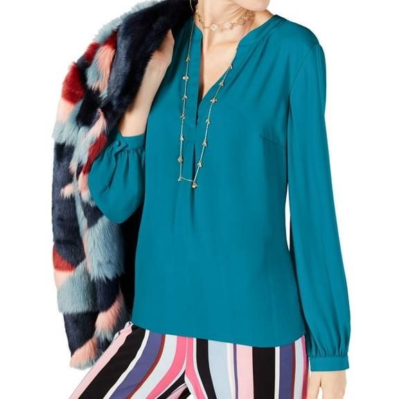 I.N.C Womens Split Neck Pullover Blouse, Blue, XX-Large