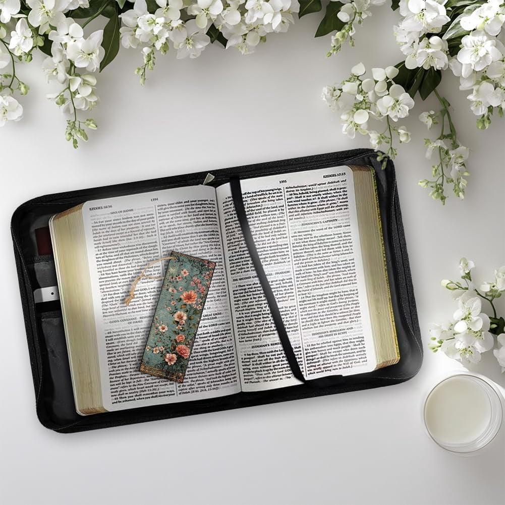 1pc Large Bible Cover 8x11 inch PU Leather Bible Case with Bookmark Vintage Flower Branch Bible Carrying Case for Women Men Christian Bible Note Books Carrying Accessories for DIY