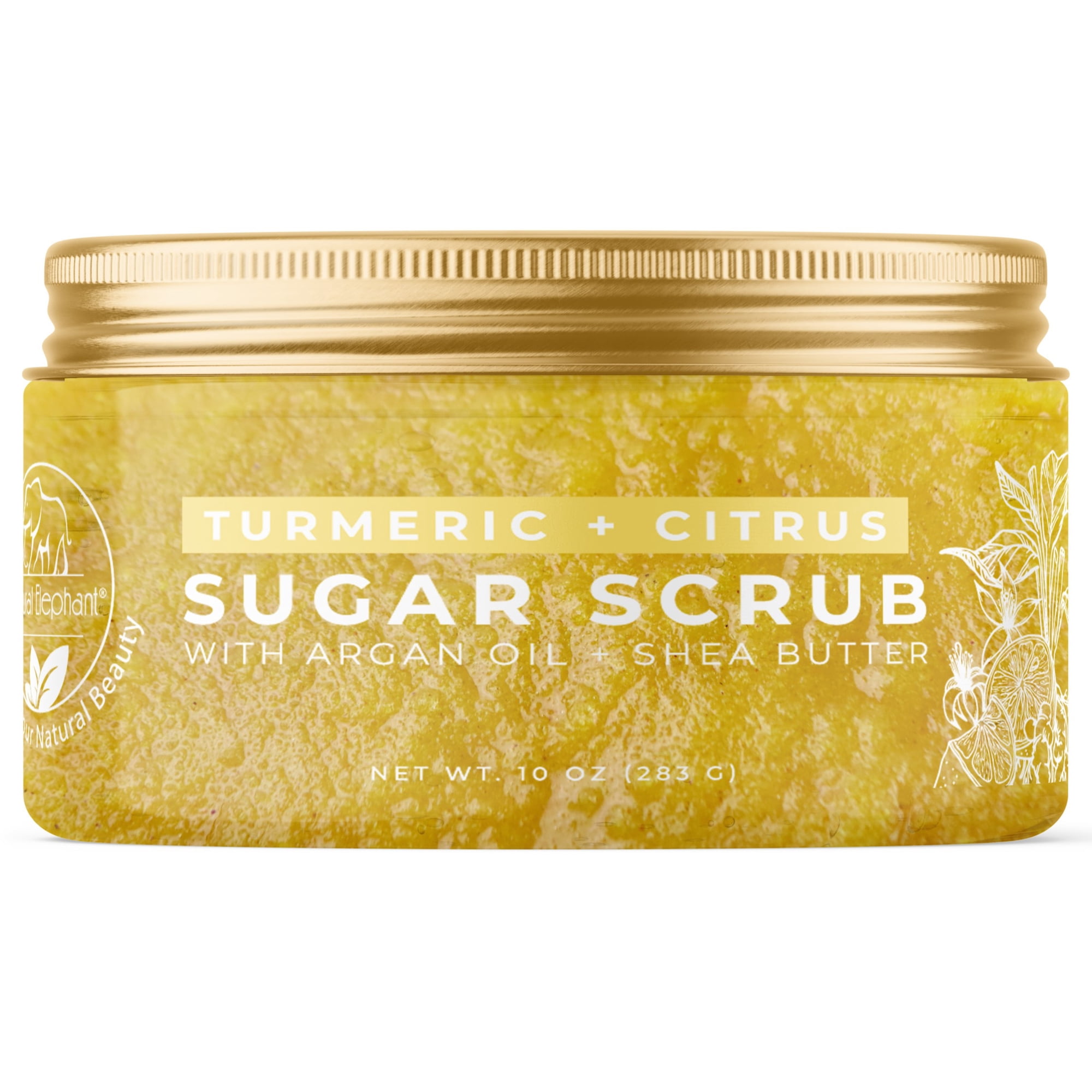 Natural Elephant Turmeric and Citrus Exfoliating Sugar Scrub with Argan Oil and Shea Butter 10 oz (283g)