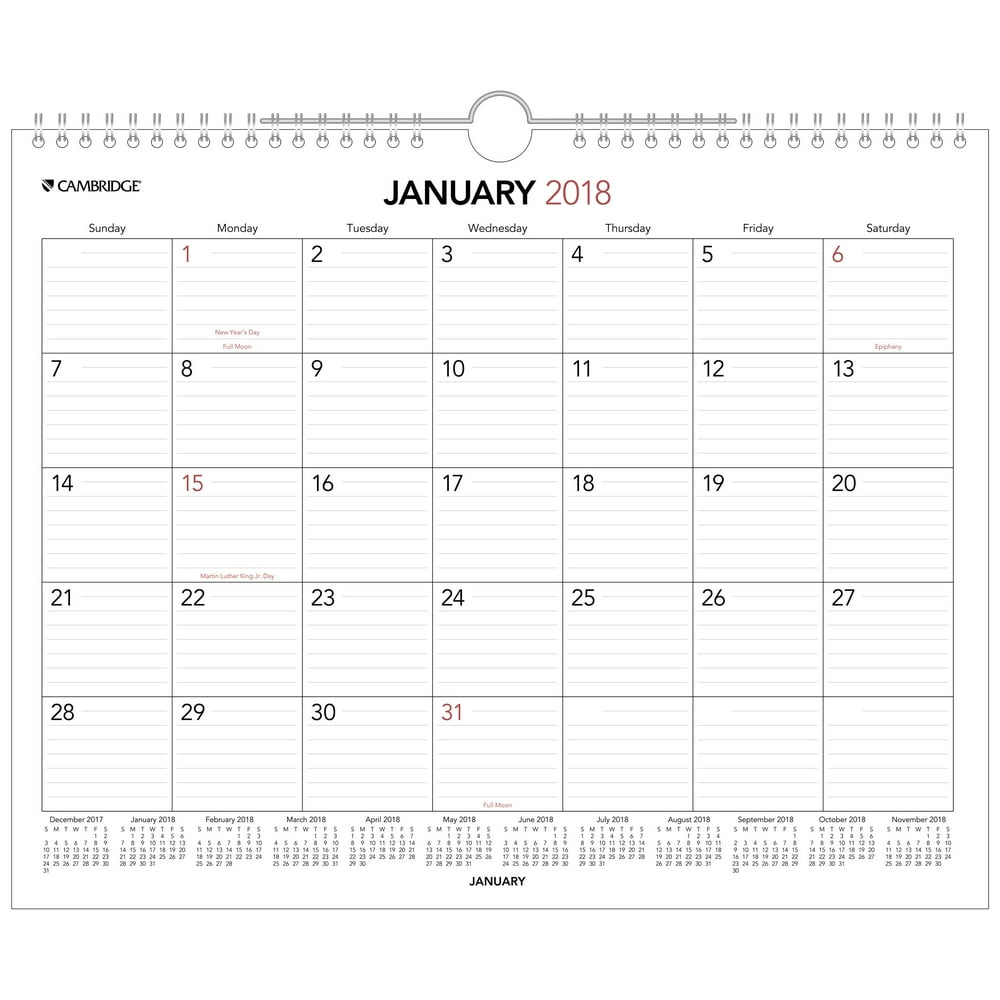 Mead Cambridge Monthly Wall Calendar, 12 Months, January Start, 14 7/8