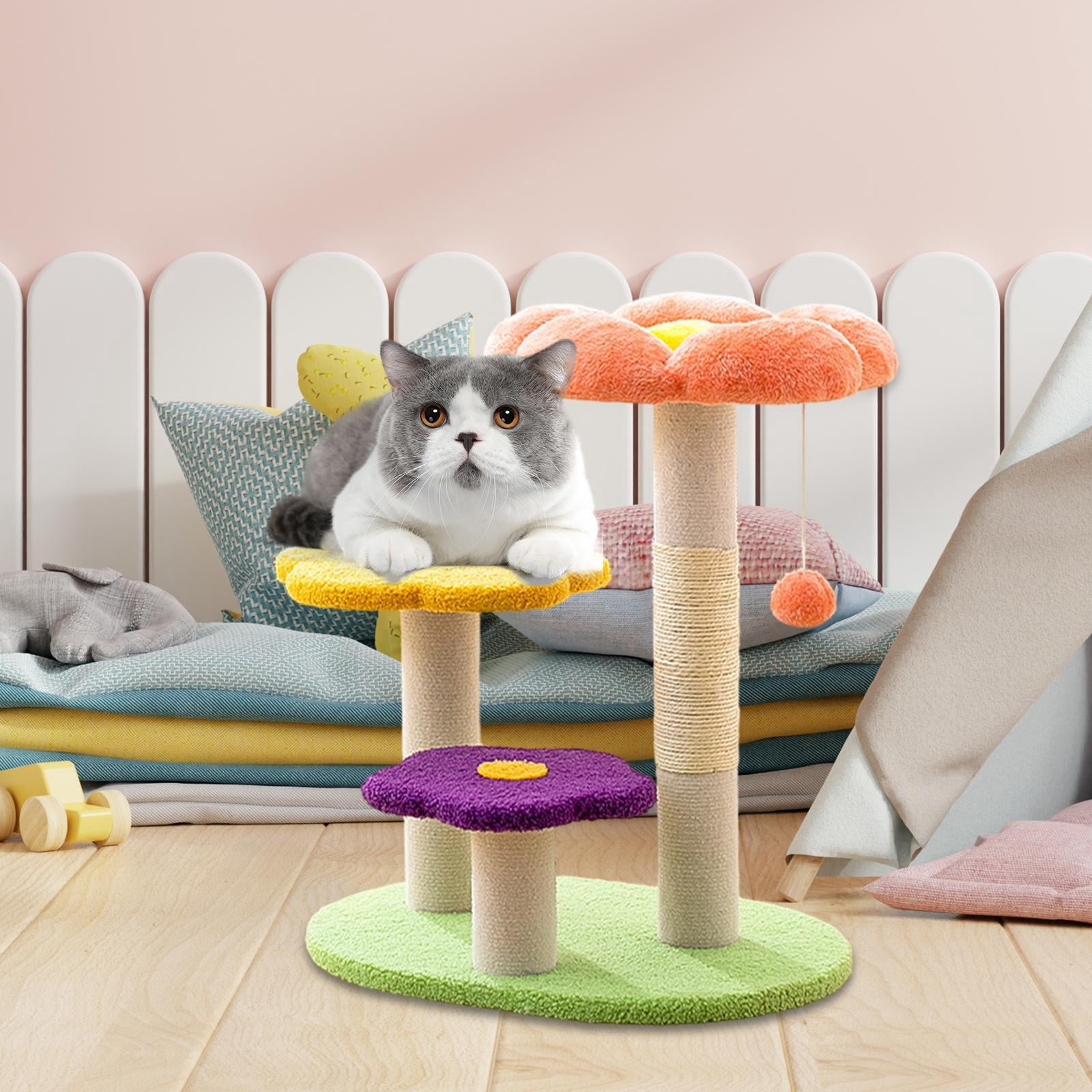 Bvdfgk Flower Scratch Post Cat Scratcher with Interactive Ball 3 Tiers Scratching Pole orange