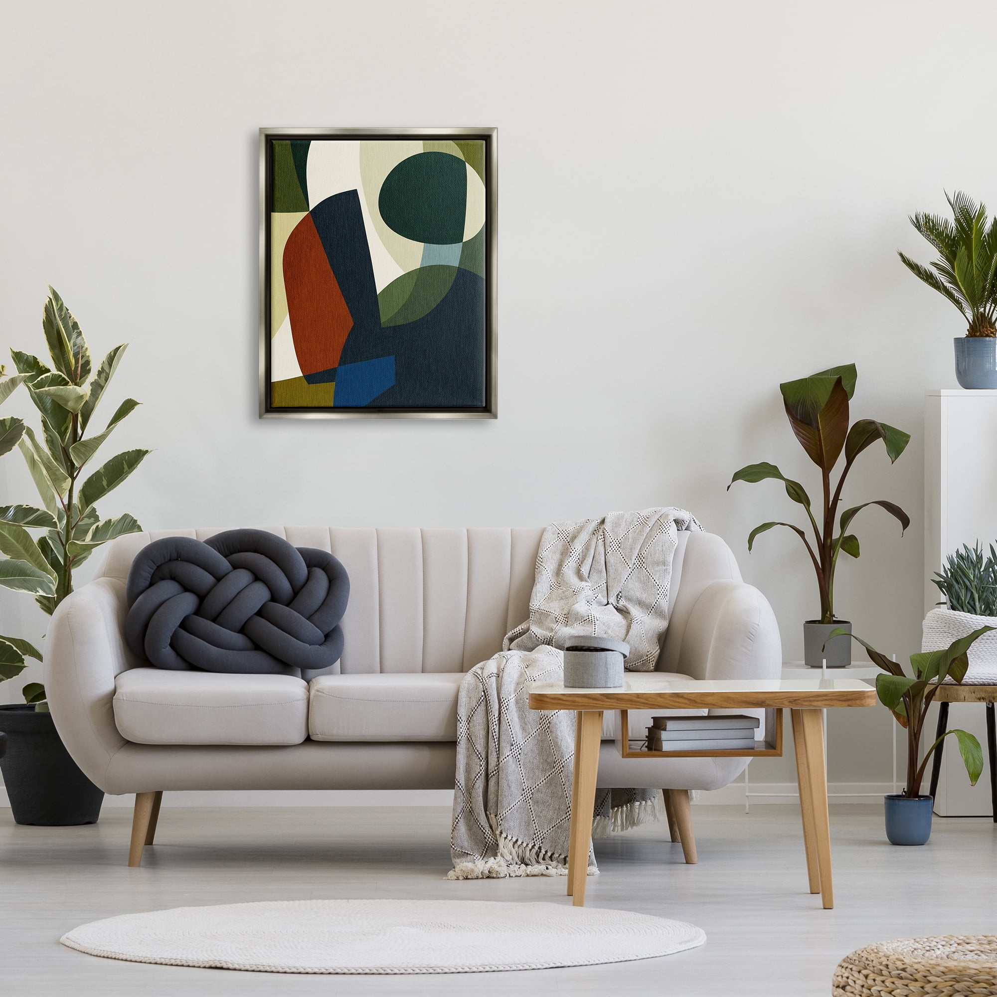 Stupell Industries Dark Geometric Pattern Abstract Painting Gray Floater Framed Canvas Art Print Wall Art, 25 x 31