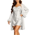 thumbnail image 2 of Blmnix Women Nightgown Satin Nightgowns Nightshirts Sexy Nightgown Nightgowns White Long Sleeve Above-the-Knee V-Neck Womens Summer Nightgowns, 2 of 6
