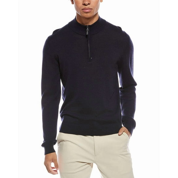 Mette mens  Merino Wool 1/4-Zip Mock Neck Sweater, XL, Navy