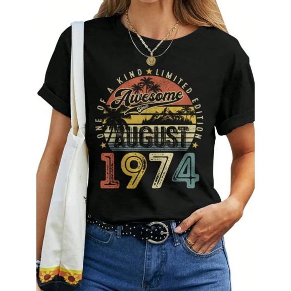 Retro Vintage August 1974 50th Birthday Gift T-Shirt Awesome Since 1974 Limited Edition Graphic Tee for Men Women