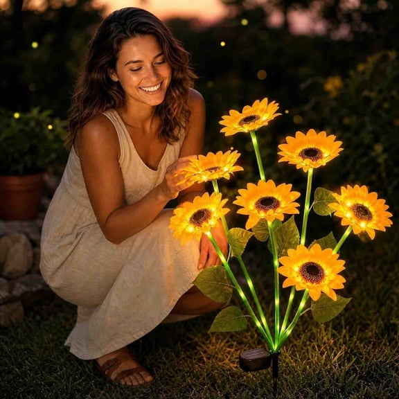 Solar Powered Garden Flower Stake Lights, IP65 Waterproof LED Floral Lamp, Auto On Outdoor Landscape Lighting For Yard Pathway Patio Backyard Evening Holiday Decoration