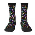 thumbnail image 4 of Calcetines largos hasta la rodilla con estampado de dinosaurio divertido (fondo negro) para hombre, calcetines para parejas, calcetines de estilo hip hop con personalidad para patinetas, 4 of 4