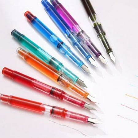 Students Transparent Piston Fill Fountain Handwriting Pen Stainless Steel Nib Pen red EF (0.38 ~