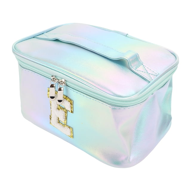 1 Pc Bolsa de Maquillaje de Mujer con Letra E Cuadrada para Vacaciones y Actividades al Aire Libre Azul PU