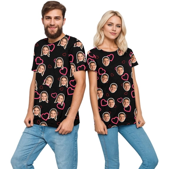 CUZIBR Unisex Valentine Funny Shirt Round Neck Short Sleeve T-Shirt Couples Matching Tee Diy Graphic Print Loose Fashionable Tops For Women Streetwear,Black,XXL