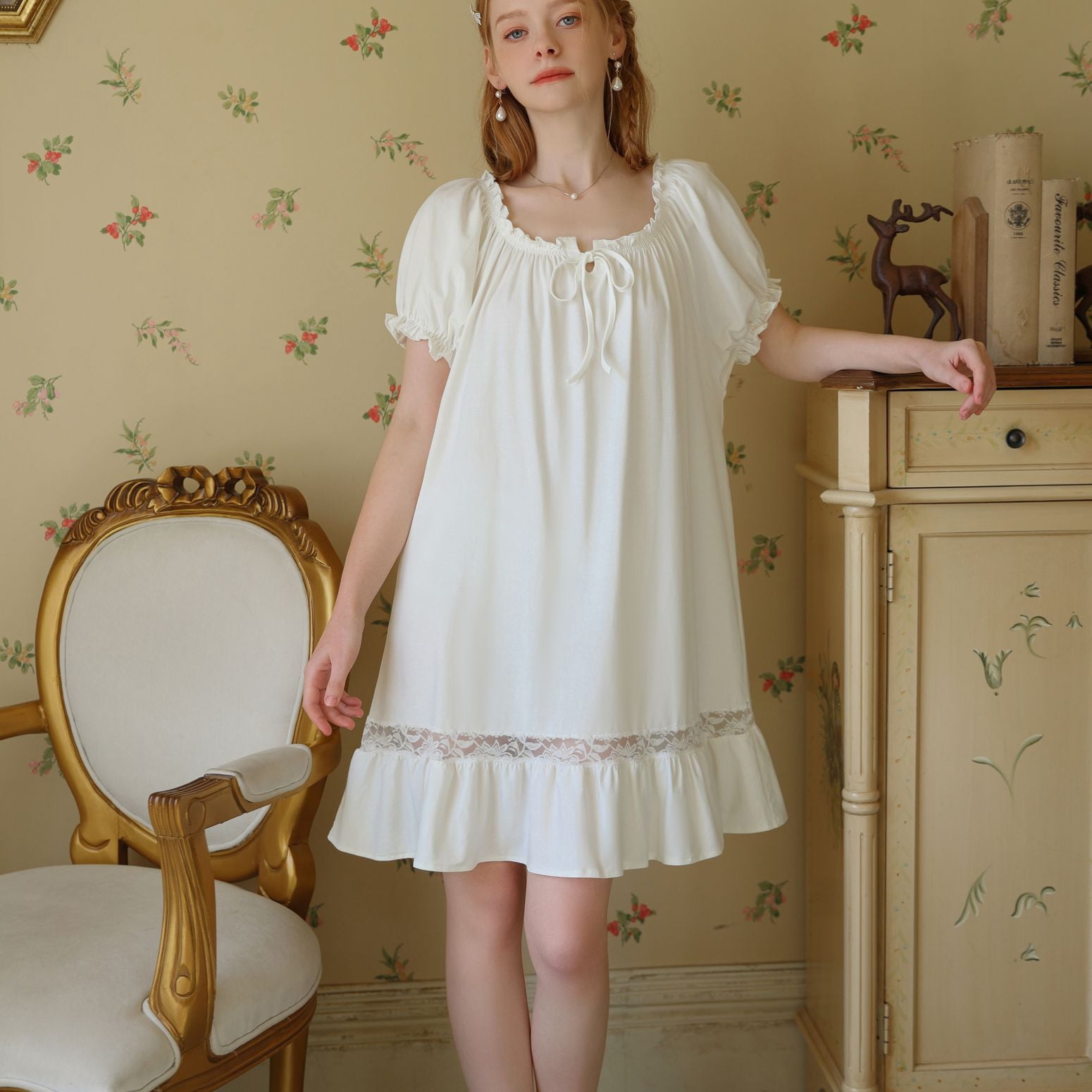 Homgro Women's Cotton Pajama Dress Cute Summer Short Sleeve Ruffle Sleepwear  Frilly Pjs Vintage Comfy Lace Sleeping Nightshirt White Small - Walmart.com