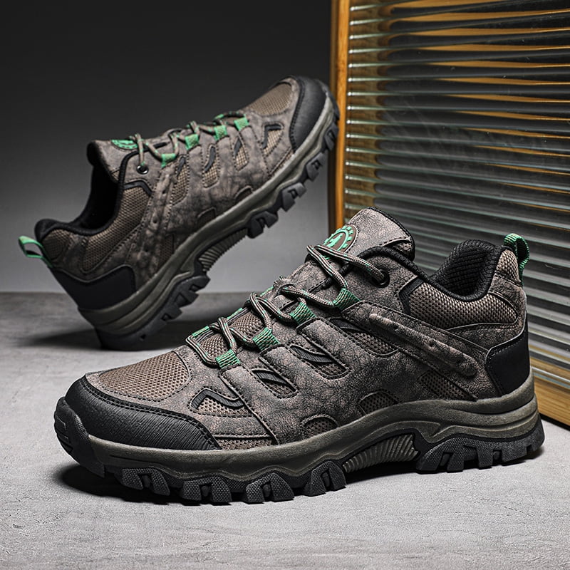 Men's Suede & Mesh Hiking Shoes, Breathable Outdoor Trail Sneakers, Non-Slip Rubber Outsole, Shock Absorption Comfortable Footwear for Trekking, Camping, and Daily Outdoor Activities