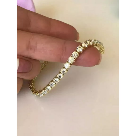 Tennis Bracelet 9CT Round Lab Created Diamond 14k Yellow Gold Plated 7.5 Inch