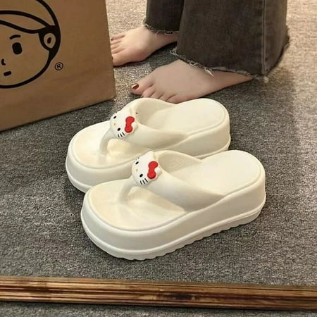 Sanrio HelloKitty Flip Flops Women Summer Outdoor Platform Shoes Cartoon Beach Sandals Y2k Female New Korean Fashion Slippers