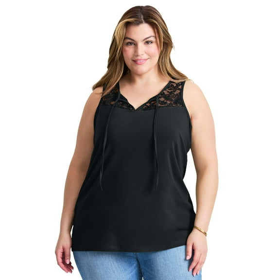 Avenue Women's Plus Size Lace Yoke Detail Tank