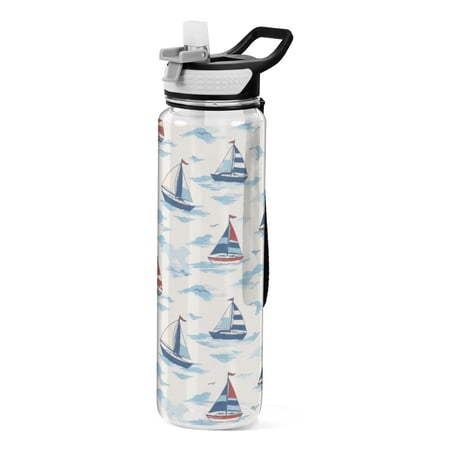 Qxltty Sail Boats Water Bottle 32 oz with Straw BPA Free Reusable Fitness Sport Bottle Perfect for Travel School Outdoors and Gym