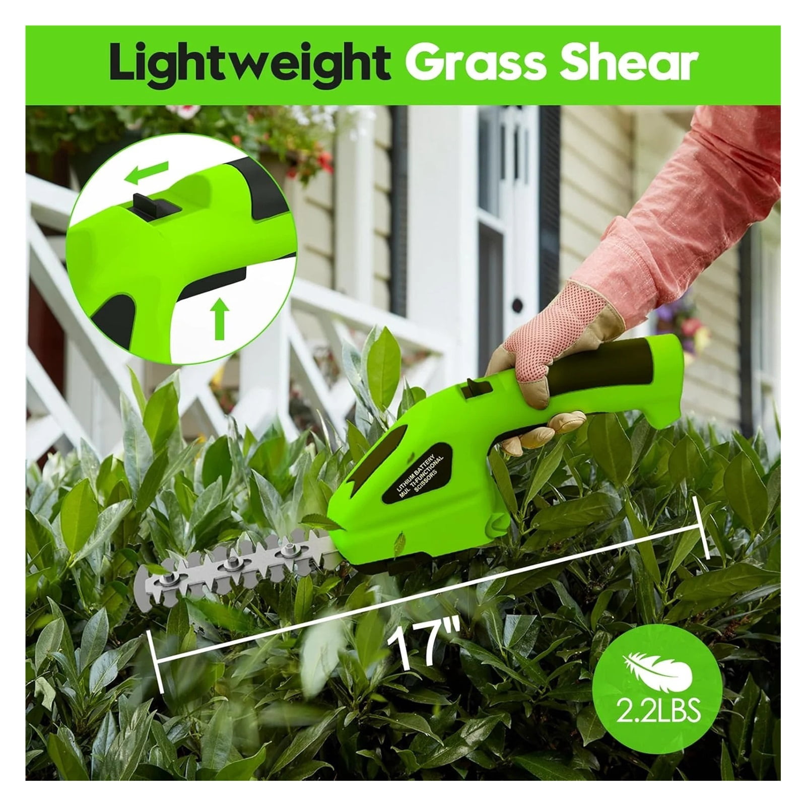 Effortlessly Trim Your Lawn and Shrubs with This 7.2V 2-in-1 Electric Handheld Hedge Trimmer - Pruning Shears, Rechargeable Lith