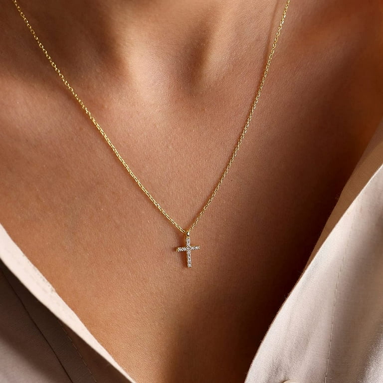Simple Cross Necklace 18K Gold Silver Filled Faith Pendant Cross Choker Tiny Necklace for Women Girls