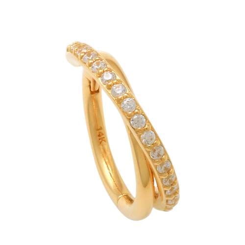 Anygolds 14K real solid Gold CZ Double Band Hoop Septum Ring 16G