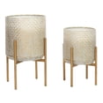 thumbnail image 3 of Lacey Bronze Metal Embossed Indoor Pot Planters (Set of 2) - 20.5" x 13.5", 3 of 6