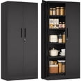 thumbnail image 3 of IKIMI 72" Metal Garage Storage Cabinet with 4 Adjustable Shelves and Locking Doors, Tall Freestanding Garage Cabinet for Office, Home, Kitchen, Black(72“H x 36“W x 18" D), 3 of 10