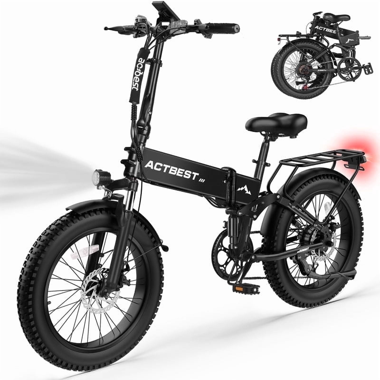 Electric Bicycle for Adults,1200W Peak Motor 28MPH Max Speed 48V 12AH, with Dual Suspension 20" Fat Tire Folding Ebike,7-Speed E Bicycle Black