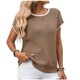thumbnail image 2 of Tejiojio Women's Ribbed Knit Top Ruffled Trim Round Neck Short Sleeve Casual Summer Blouse, 2 of 7
