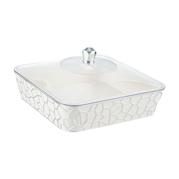 Bandeja para servir, contenedor, bandeja para comida creativa y versátil, elegante bandeja organizadora para frutas. Plata blanca grande