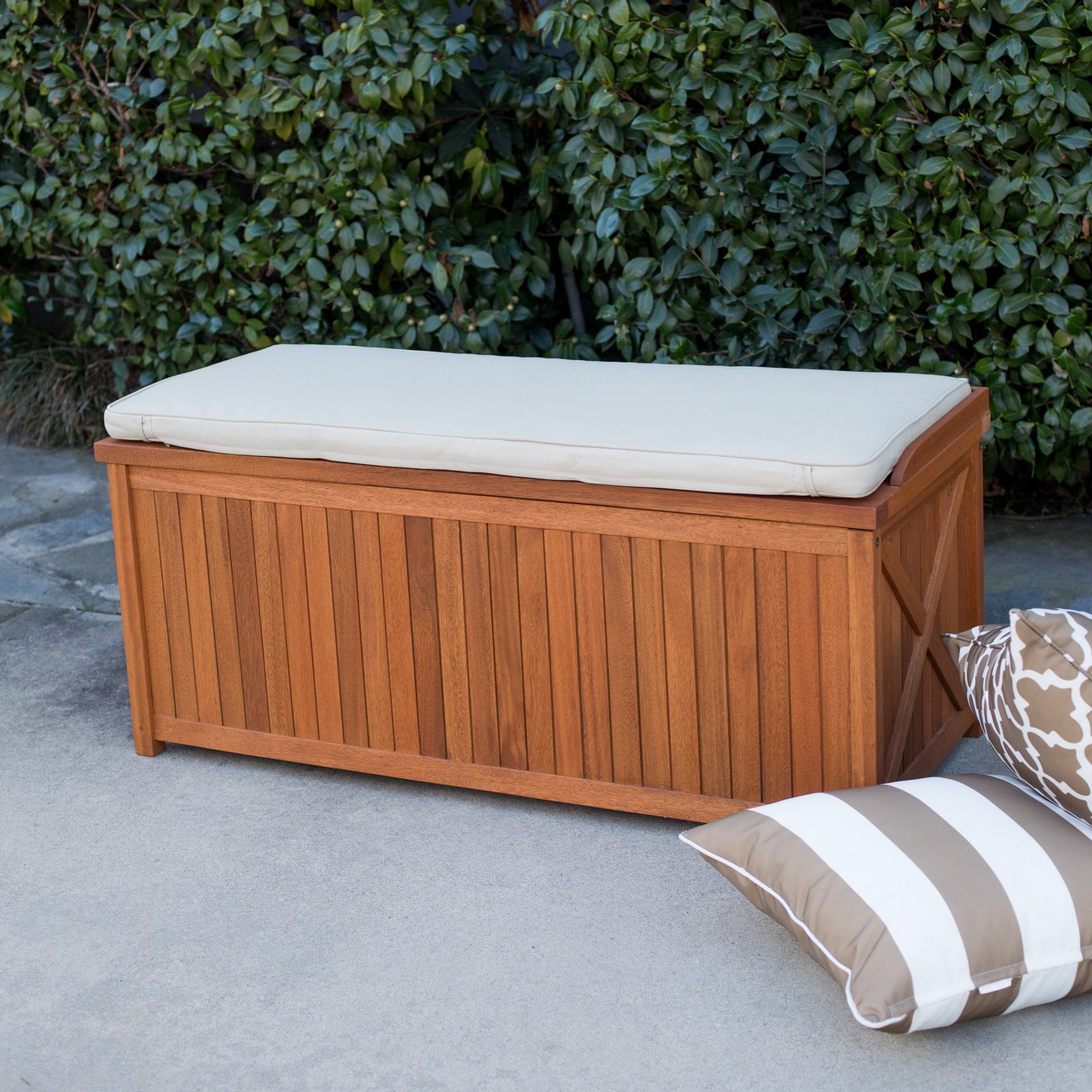 Belham Living Brighton 48 in. Outdoor Storage Deck Box with Cushion Natural by