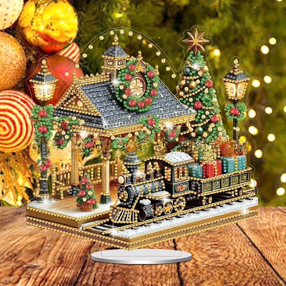 Christmas Diamond Art Tabletop Kit - Double Sided Stand Up Tree Ornament With Sparkling Diamonds