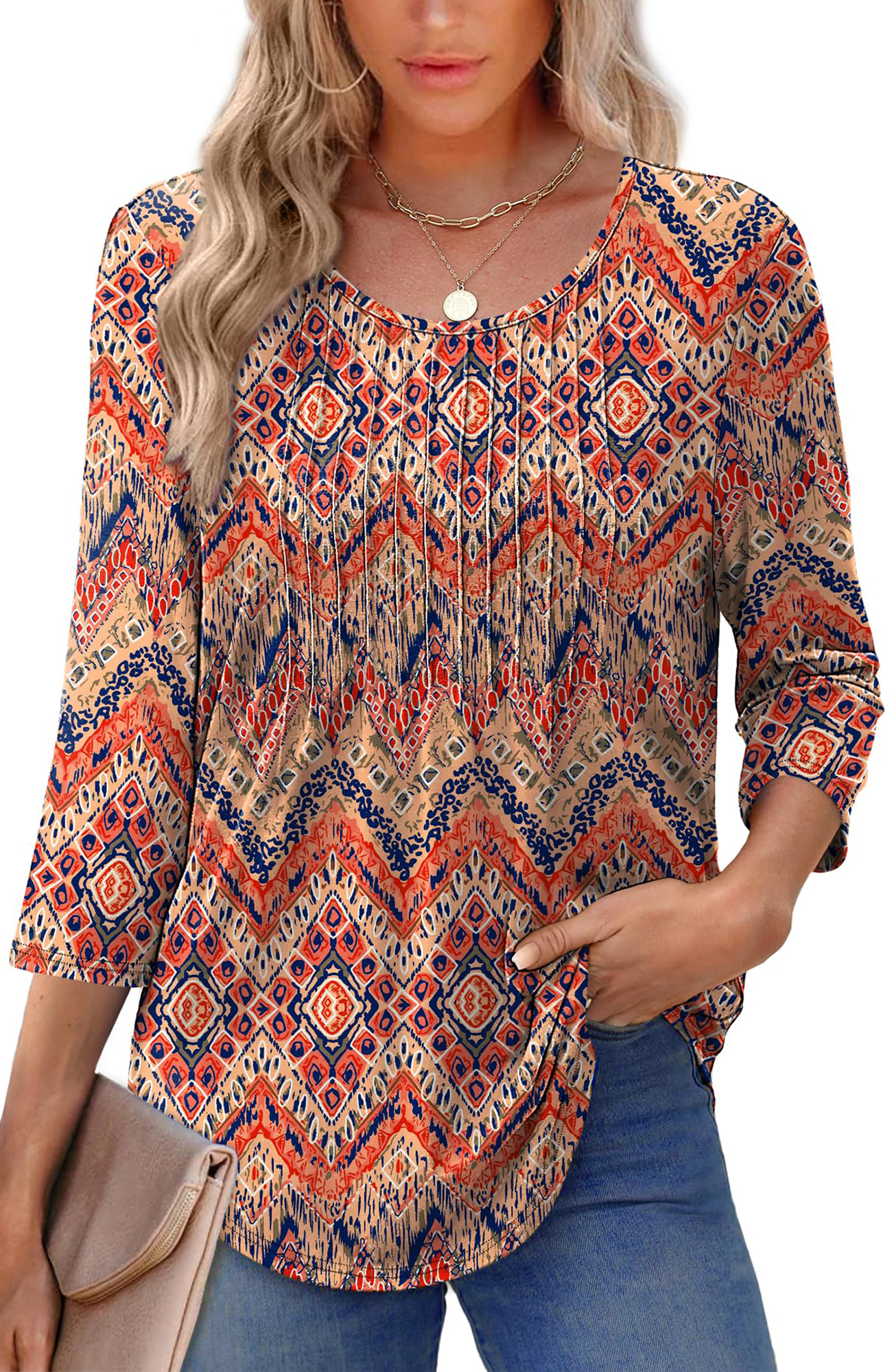 UVN Women's Pleated 3/4 Sleeve Summer Blouse photo 1