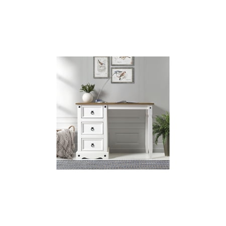 Vanity Desk - Solid Pine Wood Desk with Dovetail Drawers & Honey Brown Top
