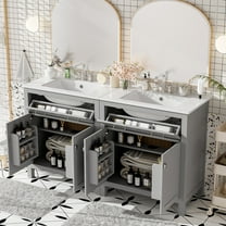 60" Modern Gray Bathroom Vanity Set with Double Vanities (Separate), Double Ceramic Sinks, Adjustable Shelf,