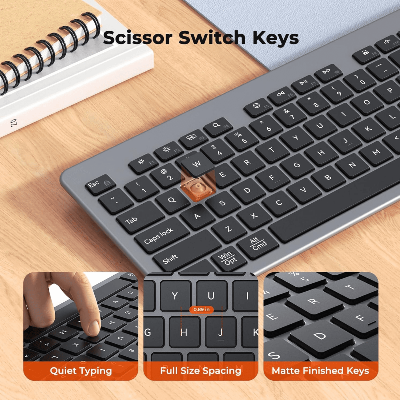 Meetion Multi-Device Keyboard and Mouse, Ultra Thin, Wireless Bluetooth, Rechargeable