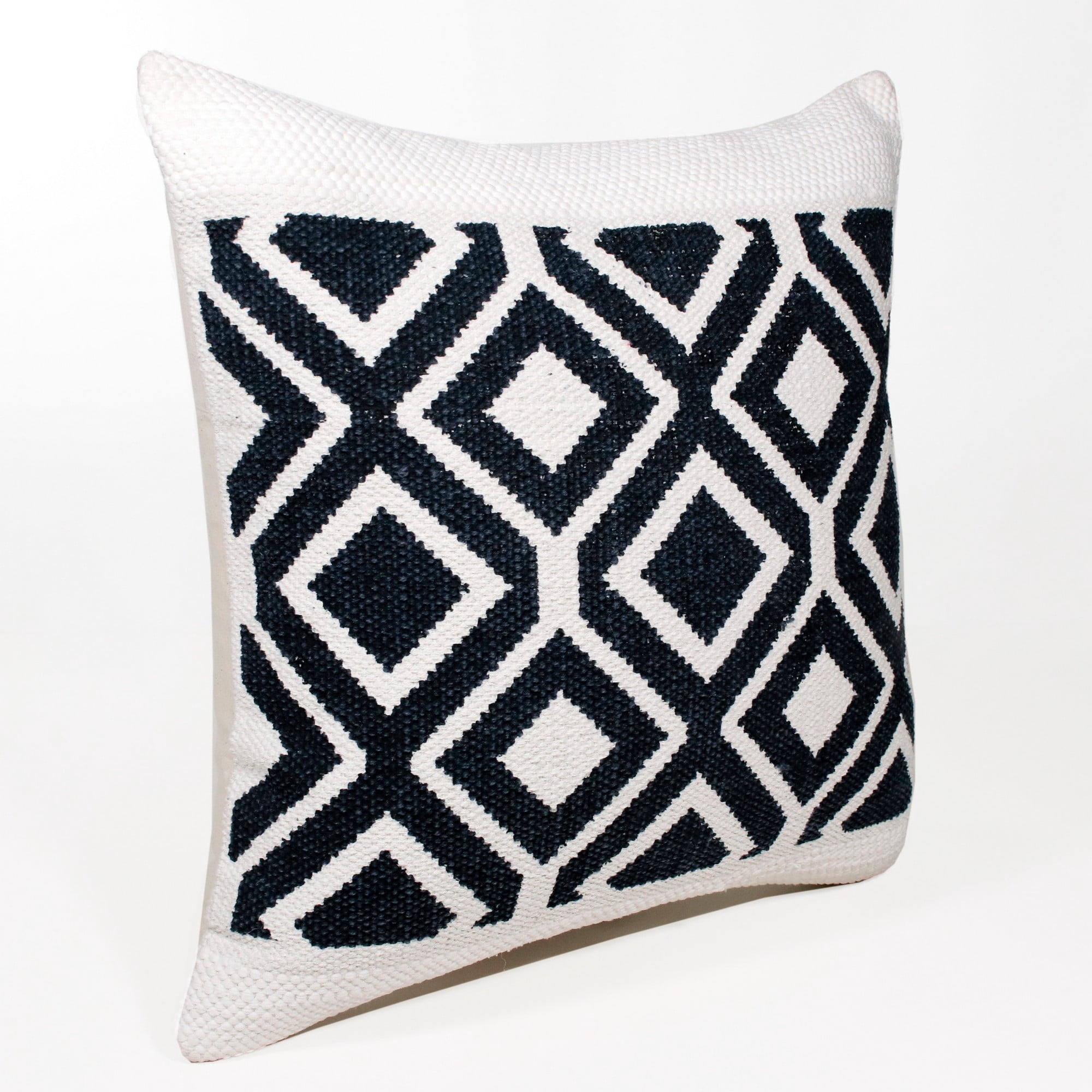 Laddha Home Designs Handwoven Bold Diamond Cotton Throw Pillow Cover - 20" - Black and White