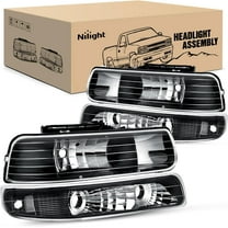 Nilight Headlight Assembly for 1999 2000 2001 2002 Chevy Silverado Avalanche 1500 1500HD 2500 2500HD 3500 Chevrolet Tahoe Suburban Replacement Headlamp Housing Bumper Lights Set