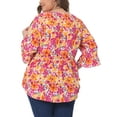 thumbnail image 3 of Agnes Orinda Women's Plus Size St. Patrick's Day Floral Blouses V Neck Ruffle 3/4 Sleeves Babydoll Peplum Tops 2X Orange, 3 of 5