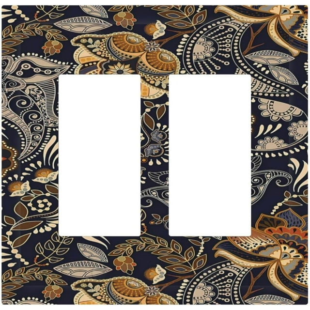 Nadoabtm Decorative Outlet Covers Paisley Pattern Flower Cashew Flower Plant 2 Gang Double GFCI Rocker Electrical Wall Panels Light Switch Cover Plate for Bedroom Home Decor
