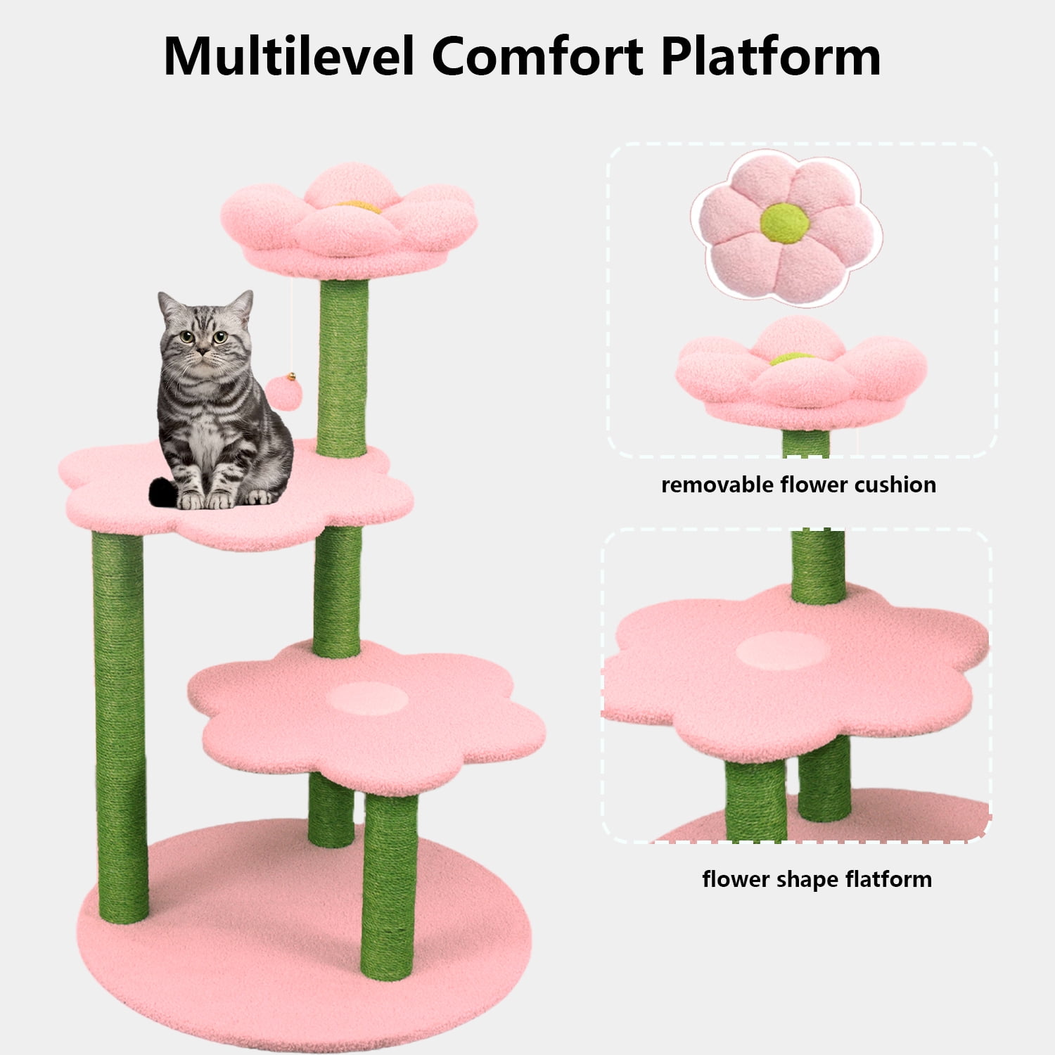 Cat Tree with Removable Cozy Perch & Scratching Posts Hanging & Toy Multi-Level Cat Furniture for Kittens/Cats to Climb, Rest & Play Hanging Toy